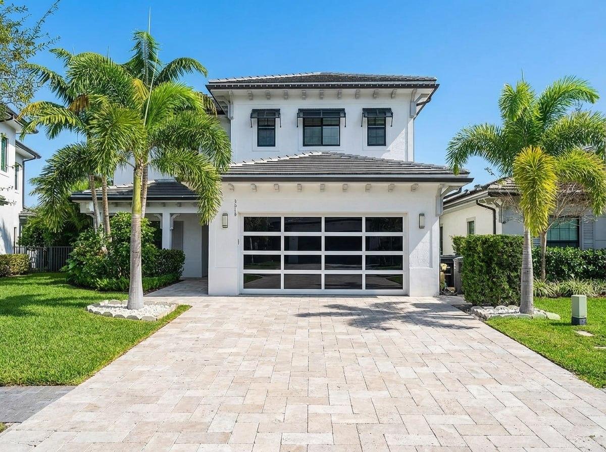 Garage after installing a modern dark garage door